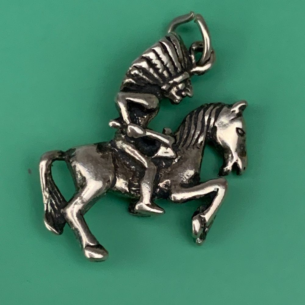 Indian Chief on Horse Sterling Silver Jewelry Charm #southwestern #warrior